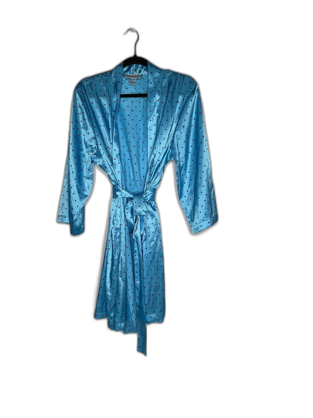 Morgan Taylor Intimates Blue Brown Polka Dot Tie Robe Sleepwear Lingerie Size XL